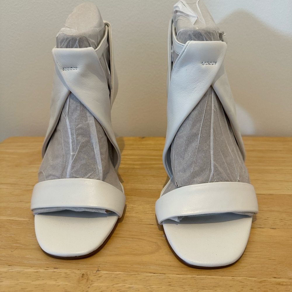 Vince Camuto White Leather Wrap Heeled Sandals
